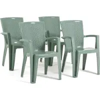 Idea New Garden Srl 4er-Set Stühle aus Polypropylen monoblock, stapelbar mit Armlehnen, wasserbeständig, Rattan-Effekt für Garten, Terrasse, Restaurant, Bar, leicht zu reinigen - Diana - Salbeigrün