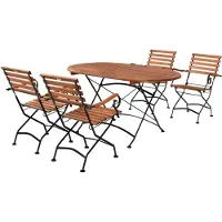 Merxx Gartenmöbel Set 5tlg., 4 Klappsessel, Klapptisch 140 x 90 cm - Flachstahl mit Eukalyptus