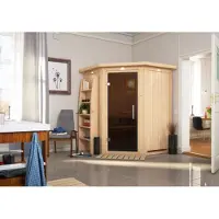 Karibu Sauna Innensauna Nanja Eckeinstieg Ofen 3,6 kW externe Strg.easy 165x165x202 cm mit Dachkranz mit Graphittür