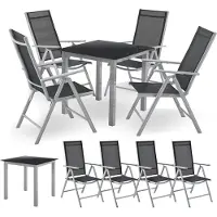 Juskys Aluminium Gartengarnitur Milano Gartenmöbel Set mit Tisch und 4 Stühlen Silber-Grau mit schwarzer Kunstfaser Alu Sitzgruppe Balkonmöbel