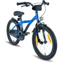 Prometheus Kinderfahrrad 18 Zoll Jungen und Mädchen in Blau & Schwarz mit Aluminium Seitenständer | Alu V-Brake und Rücktrittbremse | inkl. Sicherheitspaket | ab 6 Jahre | 18“ BMX Edition 2018