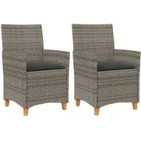 vidaXL Gartenstühle mit Kissen 2 Stk. Grau Poly Rattan Massivholz