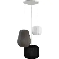 LINDBY Helin Hängelampe schwarz/weiß/grau, Ø 60 cm, 3-flg. - , Helin, dimmbar, Multicolor, für Wohnzimmer, Stoff / Textil, Skandinavisch