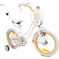 Sun baby Heart Bike Kinderfahrrad für Mädchen 16 Zoll, ab 4 Jahre, mit Stützrädern, abnehmbarer Schubstange, Korb, Klingel, Rücktrittbremse & V-Brake