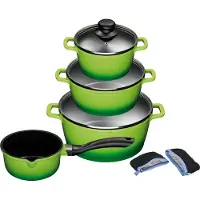 King 4/7tlg. Kochtopfset Aluguss GREEN / 10L / Topfgrößen ca. Ø16, Ø16, Ø20, Ø24cm / langlebige Antihaft-Keramikbeschichtung Innen: FUSION TI / Farbe: GRÜN