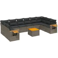 vidaXL 11-tlg. Garten-Sofagarnitur mit Kissen Grau Poly Rattan