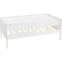 ML-Design Kinderbett mit Matratze, 70x140 cm, Weiß, Hausbett mit Lattenrost und Rausfallschutz, Massivholz Einzelbett für Kinder, Jungen & Mädchen