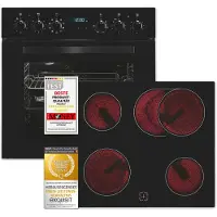 Exquisit Einbauherdset EHE285-HBZ-020-Set schwarz | 75 l Garraumvolumen | 9 Backofenprogramme | Kochfeld mit Rahmen | Energieklasse A