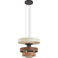 LUCANDE Peldano LED-Hängelampe, braun/beige, Ø 50 cm, step-dim - , Peldano, dimmbar, Braun / Rost, für Wohnzimmer, Stoff / Textil, Modern