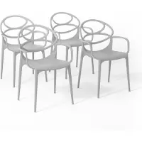 Idea New Garden Srl 4er-Set stapelbare Stühle mit Armlehnen aus glasfaserverstärktem Harz für Außenbereich, Garten, Bars und Restaurants – modernes Design – CHARLOTTE – Hellgrau