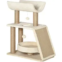 PawHut Katzen Kratzbaum Klein, 76 cm Katzenbaum mit Spielball, Sitzplatz, Indoor Kletterturm mit Bett, Kratzbrett, Kratzmöbel für Katzen bis 5 kg, Hel