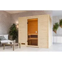 Karibu Sauna Innensauna Selena Fronteinstieg Ofen 3,6 kW -Ofen externe Strg. easy 195x145x187 cm ohne Dachkranz