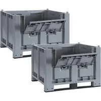 BRB-Lagertechnik 2x Palettenbox mit Kommissionierklappe und 2 Kufen, lebensmittelecht, LxBxH 1200x800x850 mm