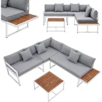 Juskys Gartenmöbel Lounge St. Tropez für 4 Personen - Tisch, Sofa & Kissen - Set Weiß