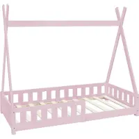 ML-Design Kinderbett Tipi 80x160 cm mit Rausfallschutz und Lattenrost, Rosa, aus Kiefernholz, Hausbett mit Zaun, Bodenbett, Holzbett