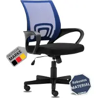DELUKE Bürostuhl Ergonomisch ZEOS Schreibtischstuhl mit Netzbespannung | Höhenverstellbarer Drehstuhl, Arbeitsstuhl mit Armlehne | Computerstuhl 120 kg | Blau
