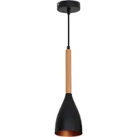 Licht-Erlebnisse Pendelleuchte Retro "Muza" Schwarz Gold Holz Metall Holz Hängelampe Wohnzimmer Esstisch