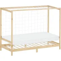 ML-Design Kinderbett Fußballtor 90x200 cm Einzelbett mit Matratze H:10cm Natur Holzbett mit Lattenrost & Netz Jugendbett aus Kiefernholz Handballtor