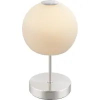 Globo Lighting Tischleuchte Metall Nickel matt, Glas opal, weiß, Touch Ein/Aus, ø: 150mm, H: 275mm, Kabellänge 1600mm, inkl. LED 5W 230V, 500lm Source, 360lm Output, 3000K