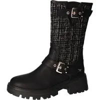 Mustang Damen Stiefelette wadenhoch mit Strickeinsatz und Zierschnallen 1469-506, Größe:37 EU, Farbe:Schwarz