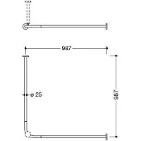 Hewi System 900 Vorhangstange 900.34.102XA 987 x 987 mm, 20 Vorhangringe, Edelstahl matt geschliffen