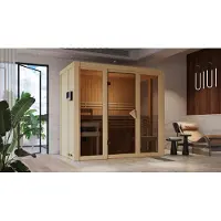 Karibu Sauna Innensauna Irava 2 Fronteinstieg Ofen 3,6 kW intgr. Strg 216x122x198 cm ohne Dachkranz