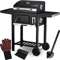 Holz4home deluxe4home Grillwagen XXL Holzkohlegrill mit Deckel I Grill Rollbar mit seitlicher Ablage I inkl. Grillhandschuh I Rollgrill Standgrill