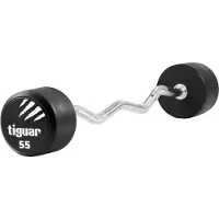 Tiguar PolyurethanCurlhantel 55 kg gebogene, verchromte Stange mit gerändeltem Griff, festes Polyurethan-Gewicht, ergonomisch & rutschfest