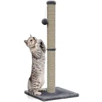 Avalo Kratzstamm für Katzen mit Spielball - 74 cm, platzsparender Kratzbaum Katze in Dunkelgrau | Modernes Design aus weichem Plüschstoff