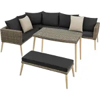 TecTake Aluminium Rattan Lounge Lounge Pula wetterfest und UV-beständig Dicke der Sitzpolster 8 cm