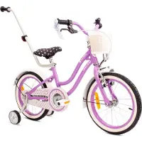 Sun baby Heart Bike Kinderfahrrad für Mädchen 16 Zoll, ab 4 Jahre, mit Stützrädern, abnehmbarer Schubstange, Korb, Klingel, Rücktrittbremse & V-Brake