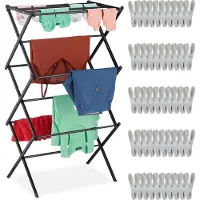 Relaxdays Wäscheständer klappbar, ausziehbar, 11 Stangen, 6 Ebenen, Turmwäscheständer, Metall Wäscheständerturm, schwarz