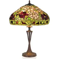 Casa Padrino Luxus Tiffany Tischleuchte Mehrfarbig Ø 40 x H. 60 cm - Tiffany Schreibtischleuchte - Runde Wohnzimmer Deko Leuchte - Scheibtisch Deko Leuchte - Luxus Tiffany Leuchten