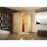 Karibu Sauna Innensauna Nanja Eckeinstieg ohne Zubehör 165x165x202 cm mit Dachkranz mit Energiespartür