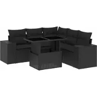 vidaXL 6-tlg. Garten-Sofagarnitur mit Kissen Schwarz Poly Rattan