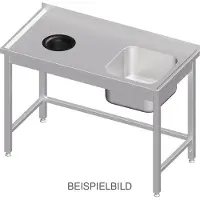Stalgast Spültisch ohne Grundboden, mit Abfallloch, 1300x600x850 mm, mit einem Becken links, mit Aufkantung, verschweißt