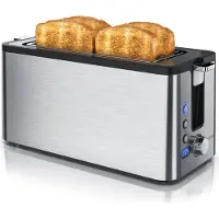 Arendo Edelstahl Toaster Langschlitz 4 Scheiben - Defrost Funktion - wärmeisolierendes Gehäuse - mit integrierten Brötchenaufsatz - Krümelschublade - Display mit Restzeitanzeige