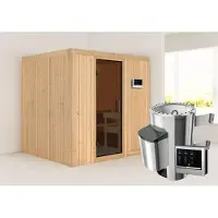 Karibu Sauna Innensauna Daria Fronteinstieg Ofen 3,6 kW externe Strg.easy 196x170x198 cm ohne Dachkranz mit Graphittür
