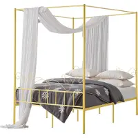 Vevor Himmelbettrahmen (Queen Size), Metallhimmelbett mit minimalistischem Kopfteil & Himmelbett-Design, robuste Stahllattenstütze (rund), Stauraum unter dem Bett, kein Boxspring erforderlich, Gold