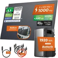 Solarway 1000Wp / 800W Balkonkraftwerk mit 1,9kWh Speicher komplett Steckdose - 1,9 kWh EcoFlow Stream Max - Solaranlage Komplettset - 500W bifaziale Solarmodule & EcoFlow Speicher & Zubehör