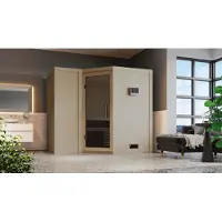 Karibu Sauna Innensauna Sahib 2 Eckeinstieg Ofen 9 kW externe Strg easy 236x184x208 cm ohne Dachkranz mit Graphittür