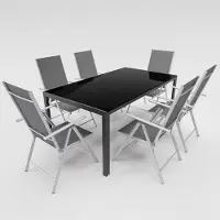 Linder Exclusiv GmbH 7-tlg. Gartenmöbel Set Tisch Stuhl Glasplatte Alu Klappsessel 7-fach verstellbar