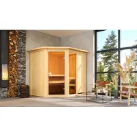 Karibu Sauna Innensauna Fiona 2 Eckeinstieg Ofen 9 KW externe Strg easy 196x170x198 cm ohne Dachkranz