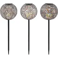 LINDBY LED-Solarlampen Vilani, 3er-Set, 54cm, Erdspieß, IP44 Vilani, alu / grau / zink, Metall, Marokkanisch / Orientalisch, Solarleuchte