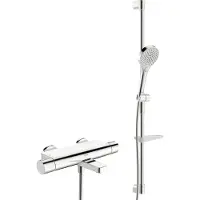 Hansa HANSAOPTIMA Wannen- und Brausearmatur, Thermostat, inklusive mit Brausestangengarnitur, chrom, 48372331