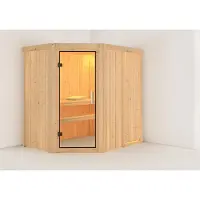 Karibu Sauna Innensauna Saja Eckeinstieg ohne Zubehör 196x151x198 cm ohne Dachkranz mit Klarglastür