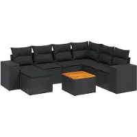 vidaXL 8-tlg. Garten-Sofagarnitur mit Kissen Schwarz Poly Rattan