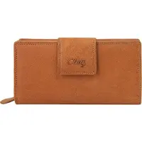 Cluty cognacfarbene Damen Geldbörse 18x10x4 cm mit RFID-Schutz und 18 Kartenfächern
