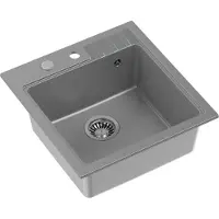 Quadron Spülbecken 1-Becken Spüle | Größe: 50 x 52 x 20 cm | PETER 110 | Küchenspüle Granitspüle aus GraniteQ mit Siphon | Grau & Stahl