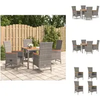 vidaXL 5-tlg. Garten-Essgruppe mit Kissen Grau Poly Rattan - Gartenstühle
